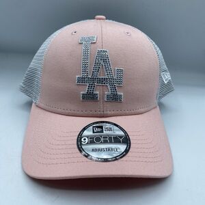 Los Angeles Dodgers Hat New Era 9Forty Pink Trucker White Mesh Studded NWOT